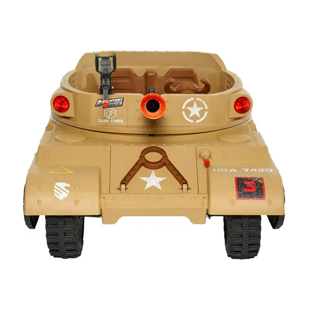 NEW WALMART EXCLUSIVE Adventure Force 24 Volt Thunder Tank TAN Ride-On With Working Cannon and Rotating Turret! For Boys & Girls Ages 3 and up