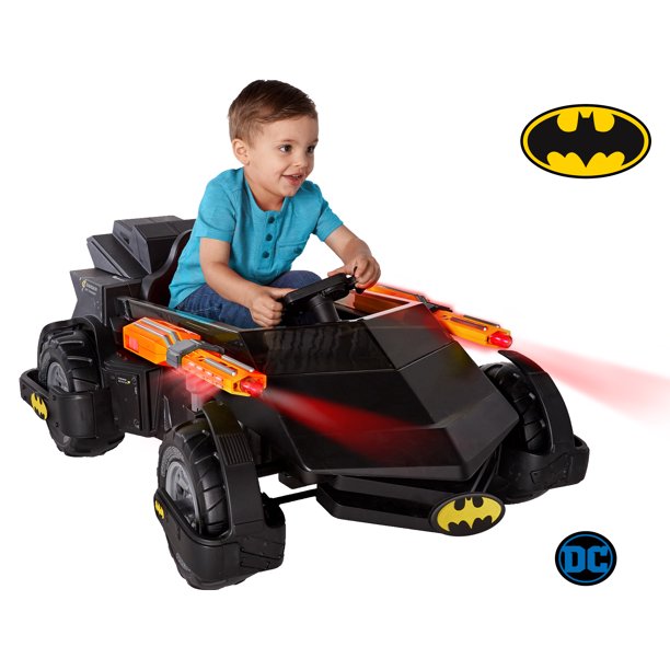 6 Volt DC Comics Batman Batmobile Battery Powered Ride-on - Features Light up Cannons and Sounds!